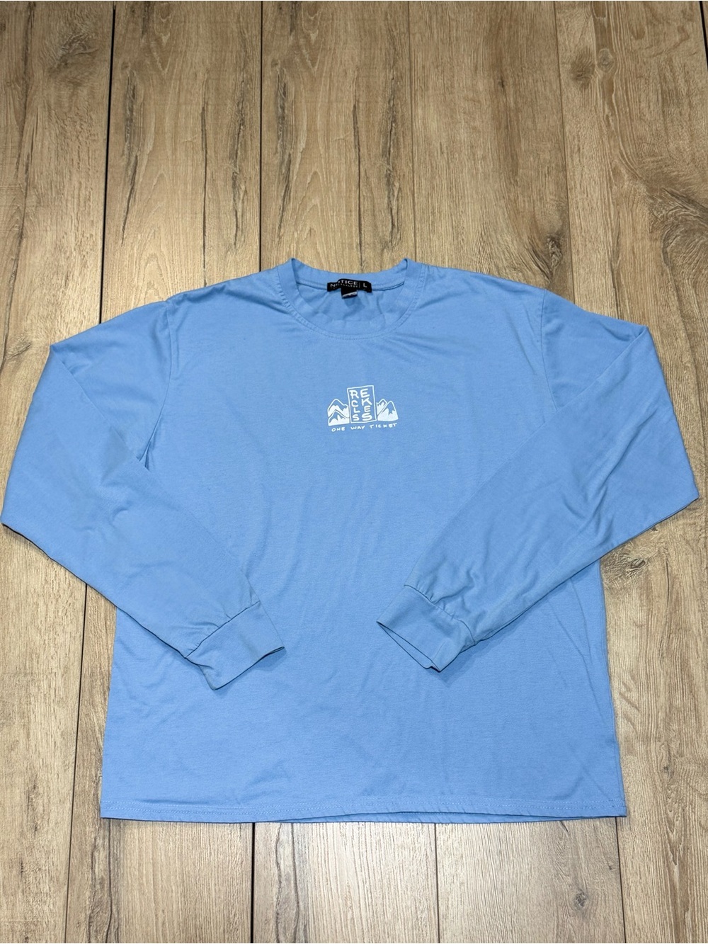 Notice The Reckless Periwinkle Blue Graphic Long Sleeve Shirt One Way Ticket - Picture 4 of 12